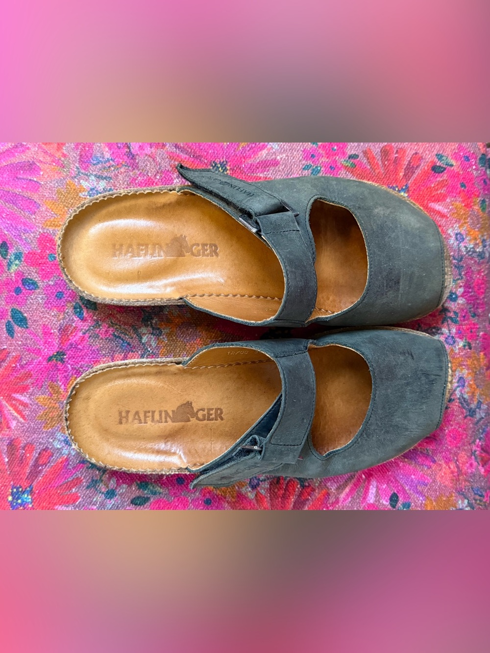 Haflinger Navy Blue Leather Nubuck Mary Jane Slide Sandals 39/8.5 - Picture 3 of 9